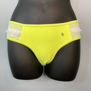 AERIE Bright Neon Yellow Bikini Bottoms Crochet Lace Fringe Trim Women's Size XS